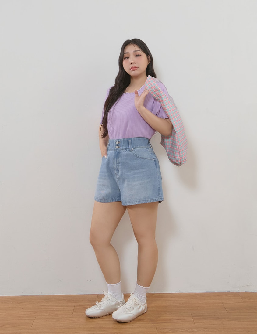 Cute Ruffle Trim Ribbed Plus Size Top