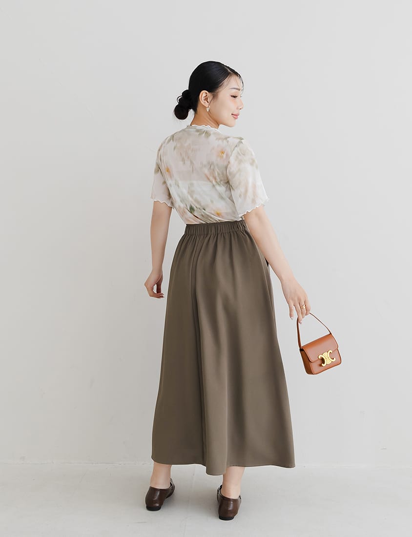 MISS. Contrast Stitch A-Line Back Elastic Waist Plus Size Maxi Skirt