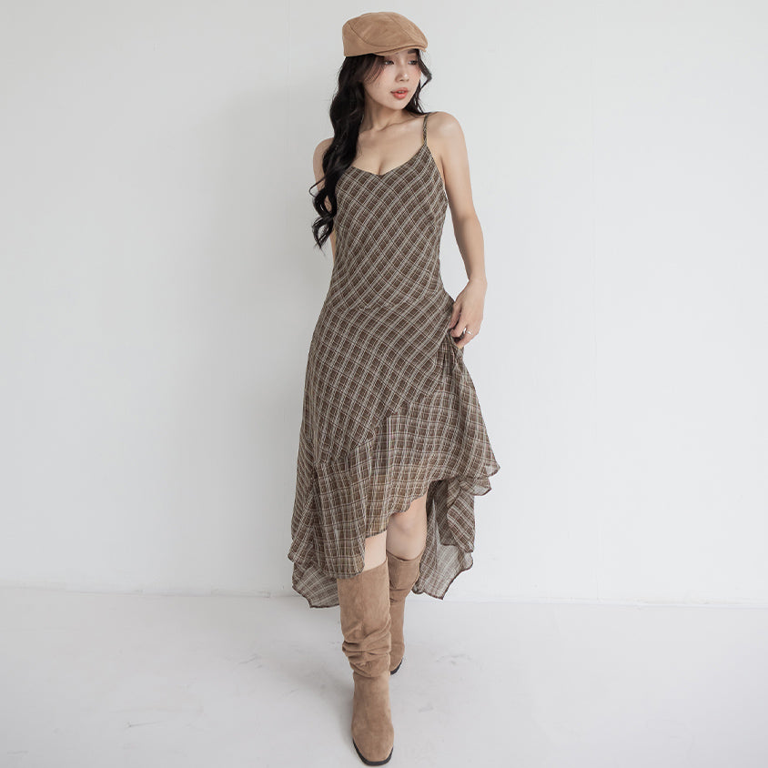MUA! Asymmetrical Hem Plaid Plus Size Cami Dress