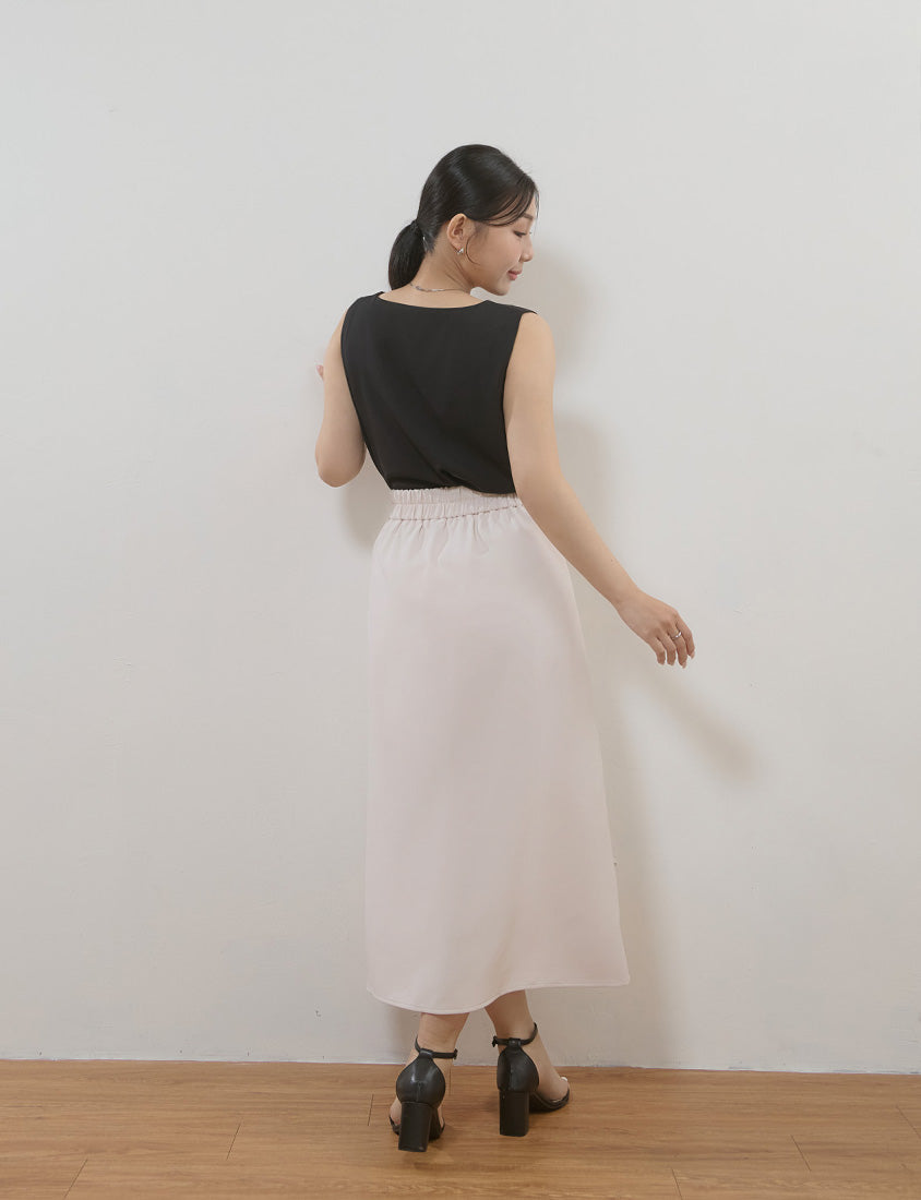 MISS. Silky Cool V-Waist Slit Tailored Plus Size Maxi Skirt
