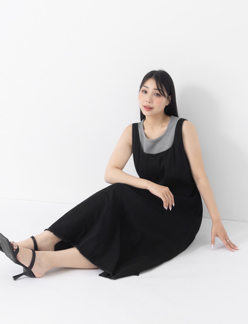 Tencel Silky Denim Square Neck Flare Plus Size Dress