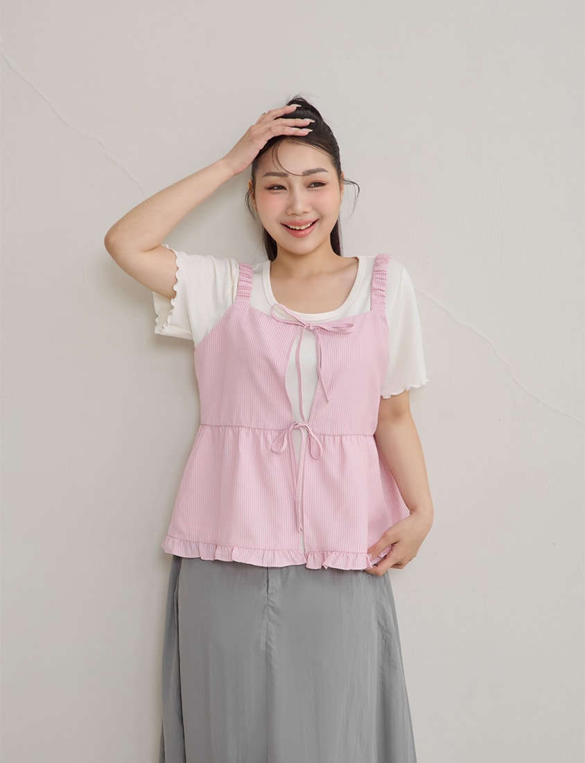 Sweet Stripe Tie-Front Plus Size Layering Vest