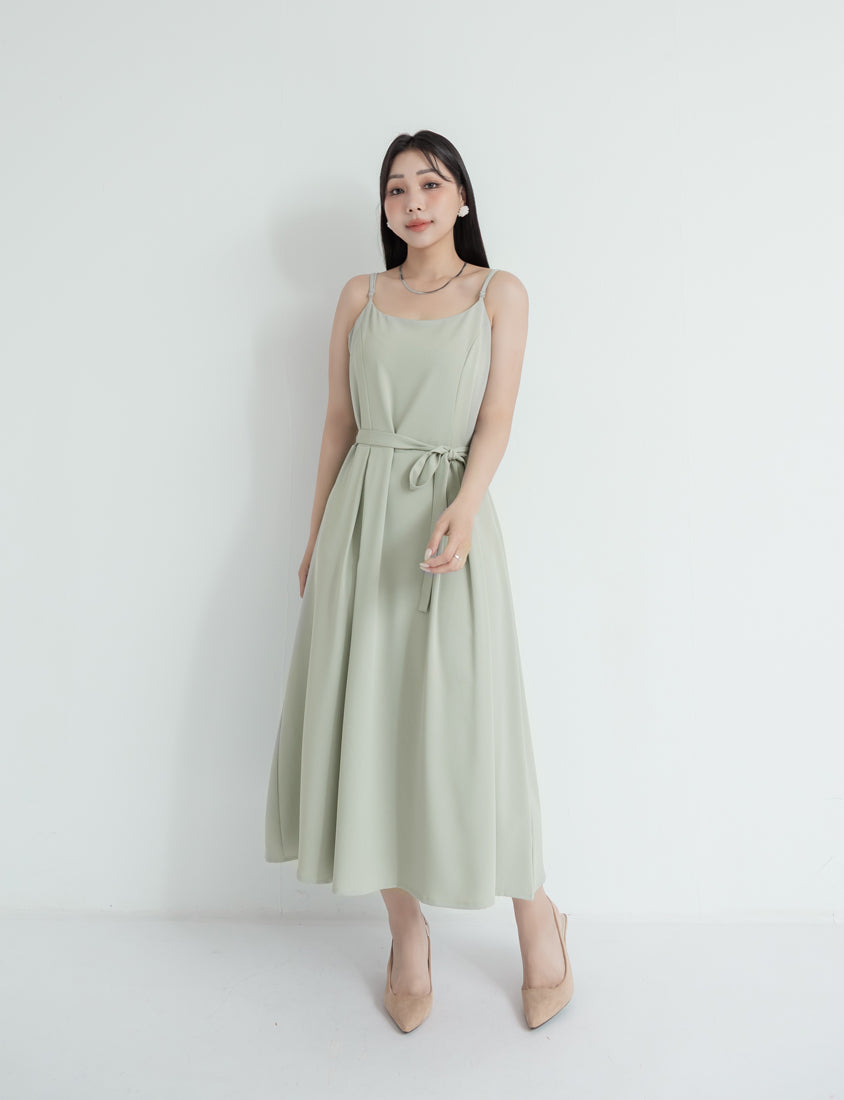 MISS. Silky Cool Refined Cami Strap Plus Size Maxi Dress (With Waist Belt)