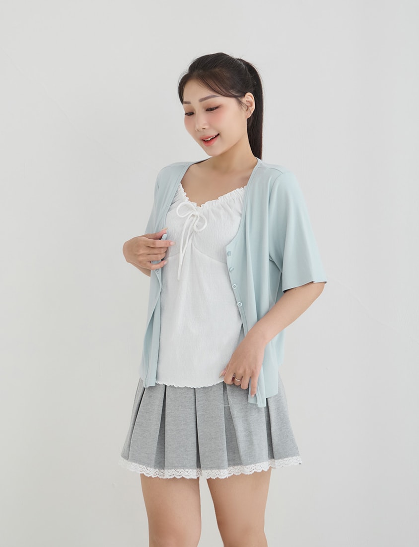 Korean Style Lace Trim Faux Two Piece Plus Size Top