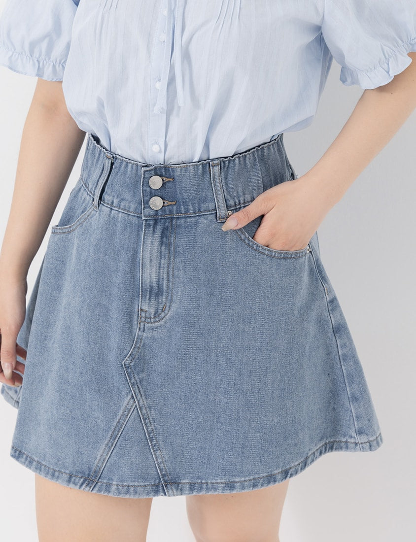 Ultra High Waist Tummy Flattering Plus Size A-Line Denim Skirt