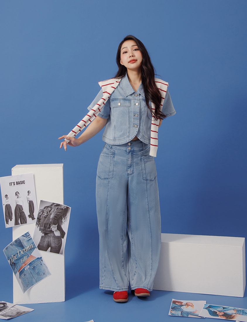 Curved Cut Plus Size Cropped Denim Jacket