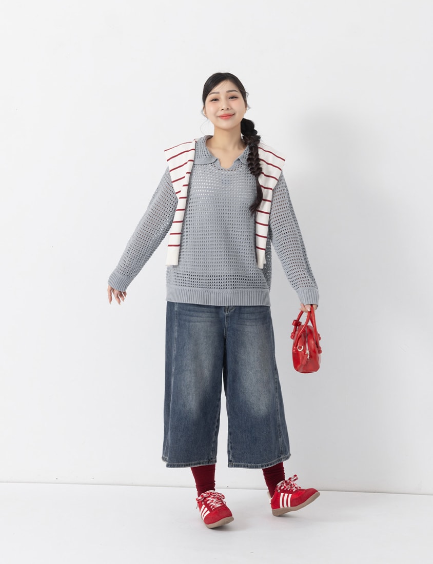 Anti-Pilling Cutout Hollow Collar Plus Size Knit Top