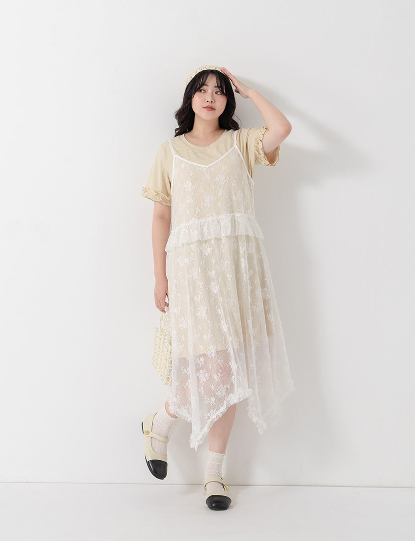 Japanese-Inspired Floral Lace Plus Size Two-Piece Dress Set