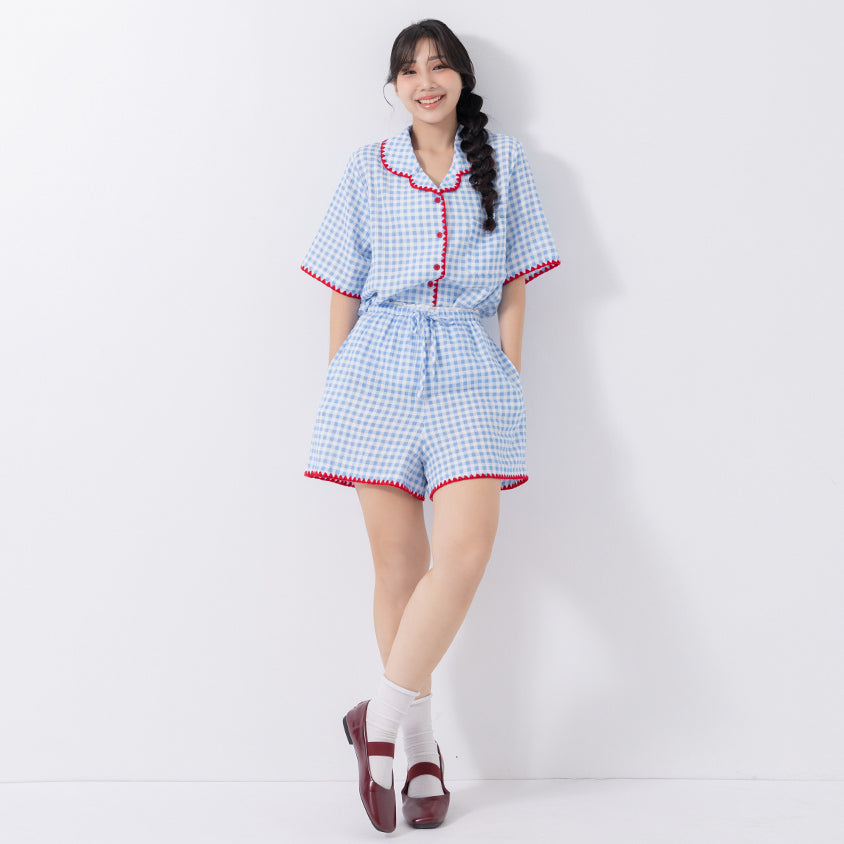 Skin-Friendly Gingham Contrast Ruffle Casual Plus Size Shorts