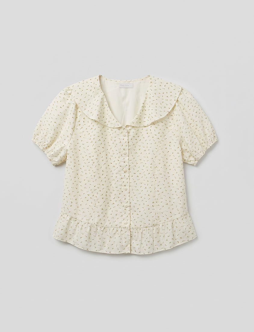 Fresh Floral Collared Cinched Waist Plus Size Blouse