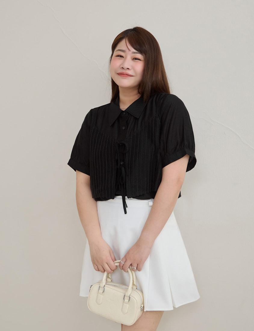 MISS. Faux Two Piece Sheer Plus Size Shirt
