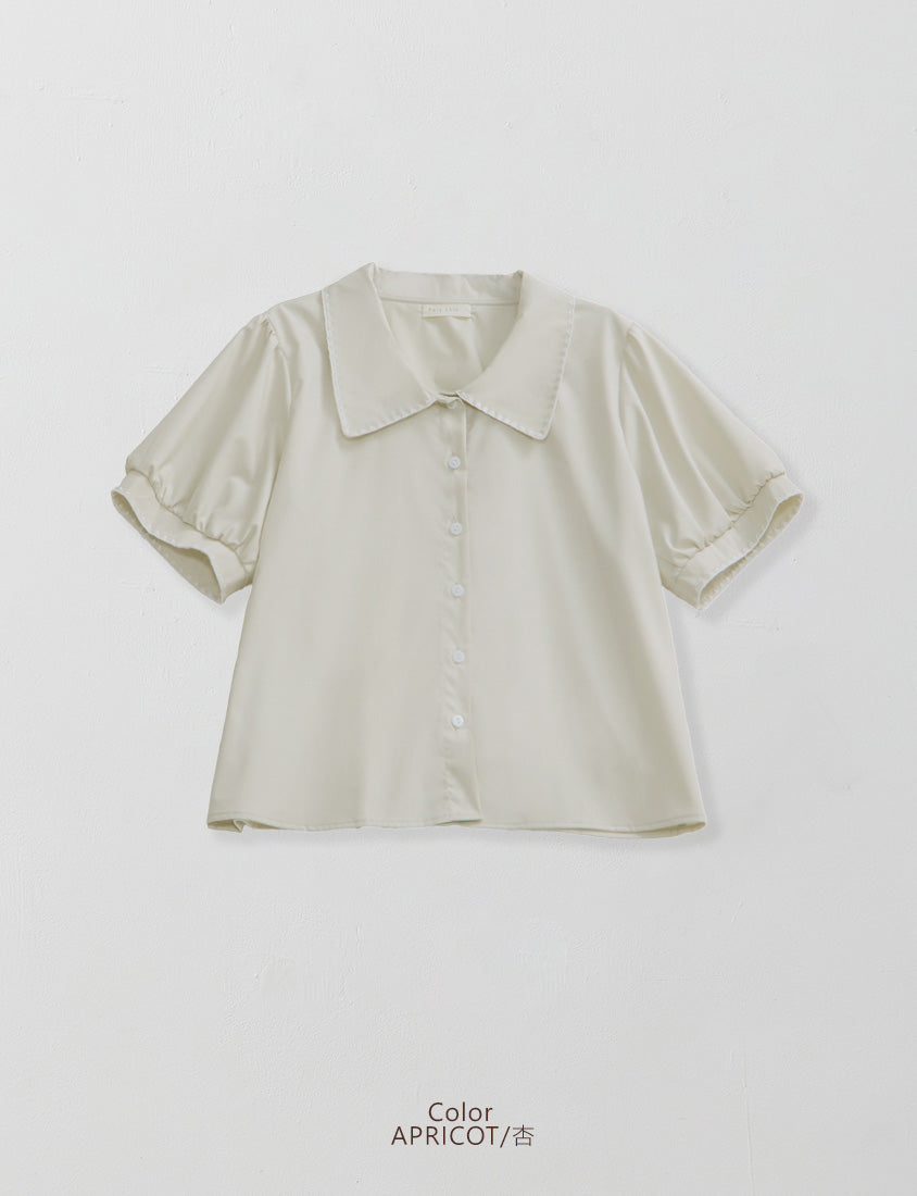 Contrast Embroidered Lace Puff Sleeve Plus Size Shirt