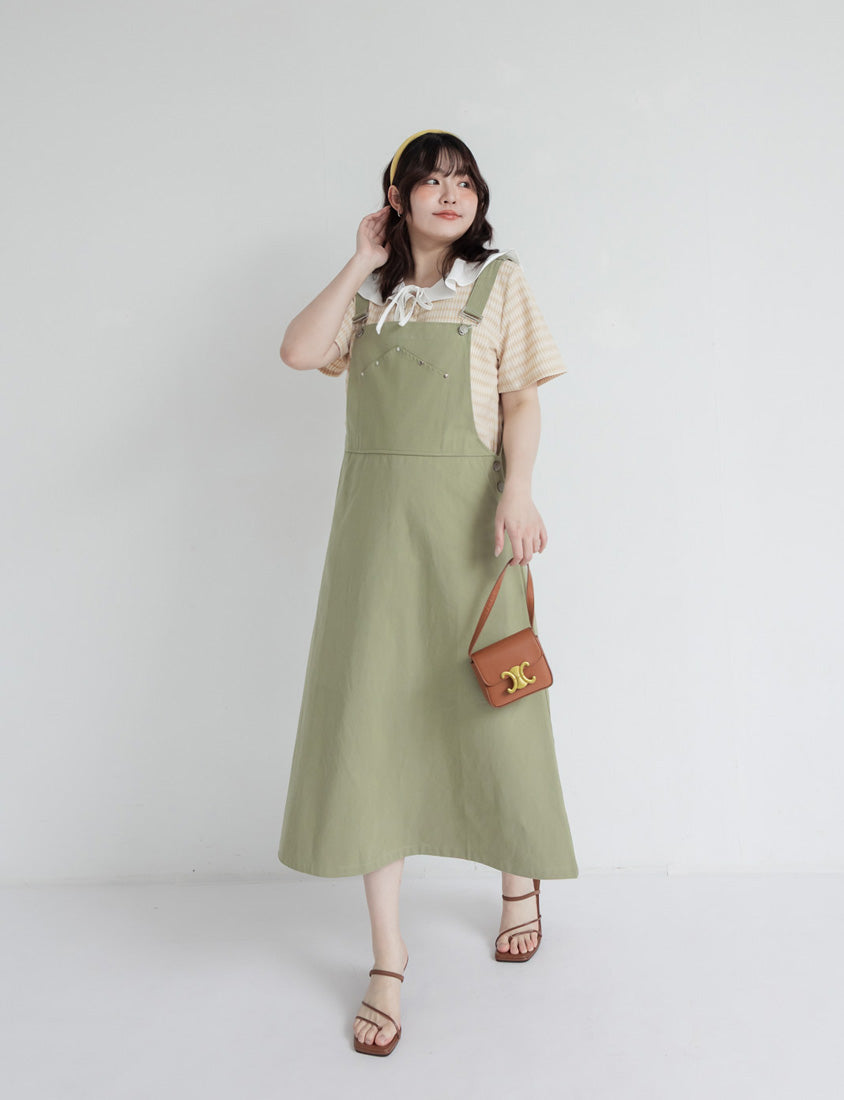 Light Utility Studded Twill Plus Size Pinafore Dress