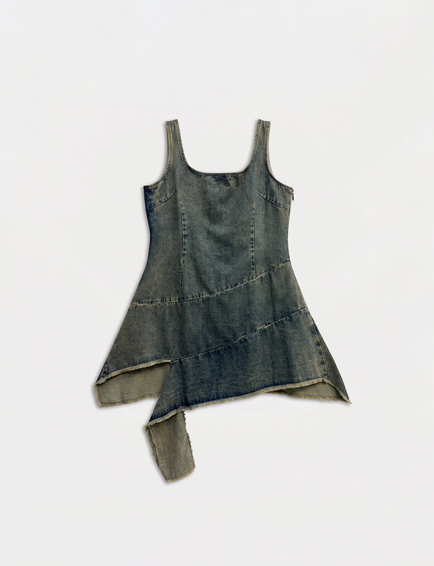 MUA! Asymmetrical Panel Slim Fit Denim Plus Size Dress