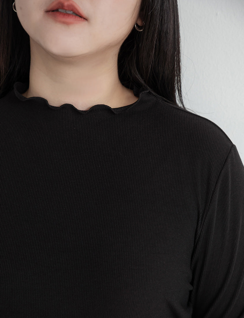 Ribbed Lettuce Trim Mock Neck Plus Size Top