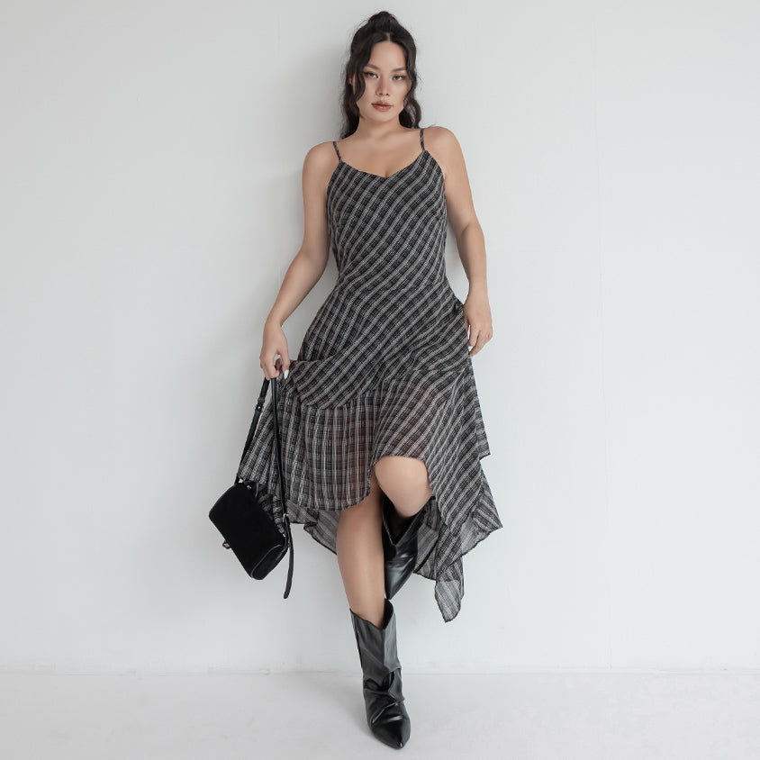 MUA! Asymmetrical Hem Plaid Plus Size Cami Dress