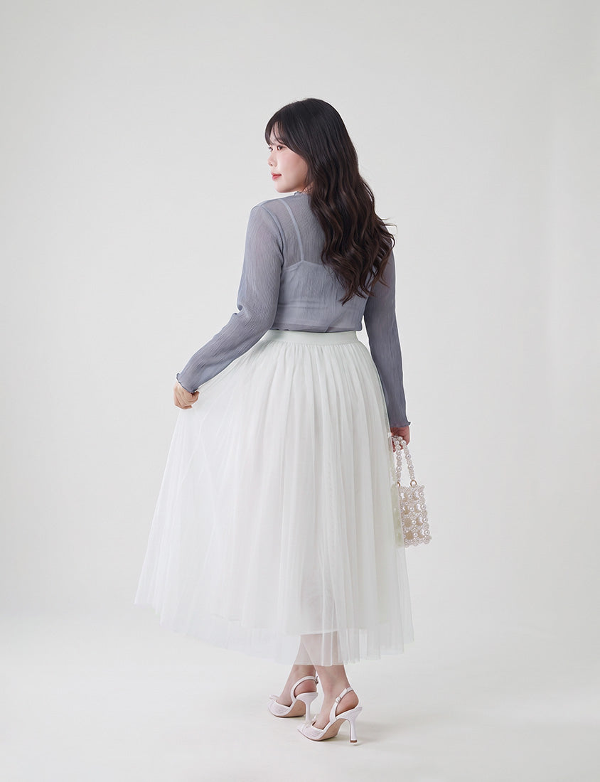 MISS. Elegant Flared Tiered Tulle Plus Size Maxi Skirt