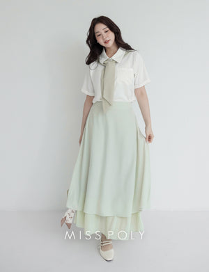 MISS. Elegant Pleated Chiffon Plus Size Maxi Skirt