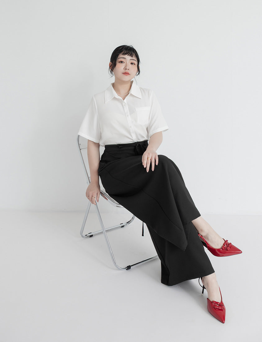 MISS. Pleated Cropped Plus Size Wide Leg Pants (With Waist Tie)