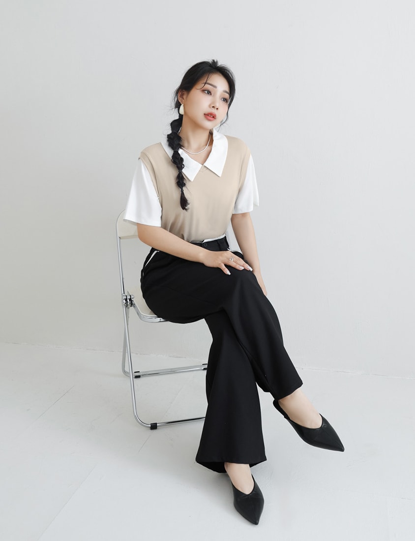 MISS. Contrast Waist Pleated Plus Size Trousers