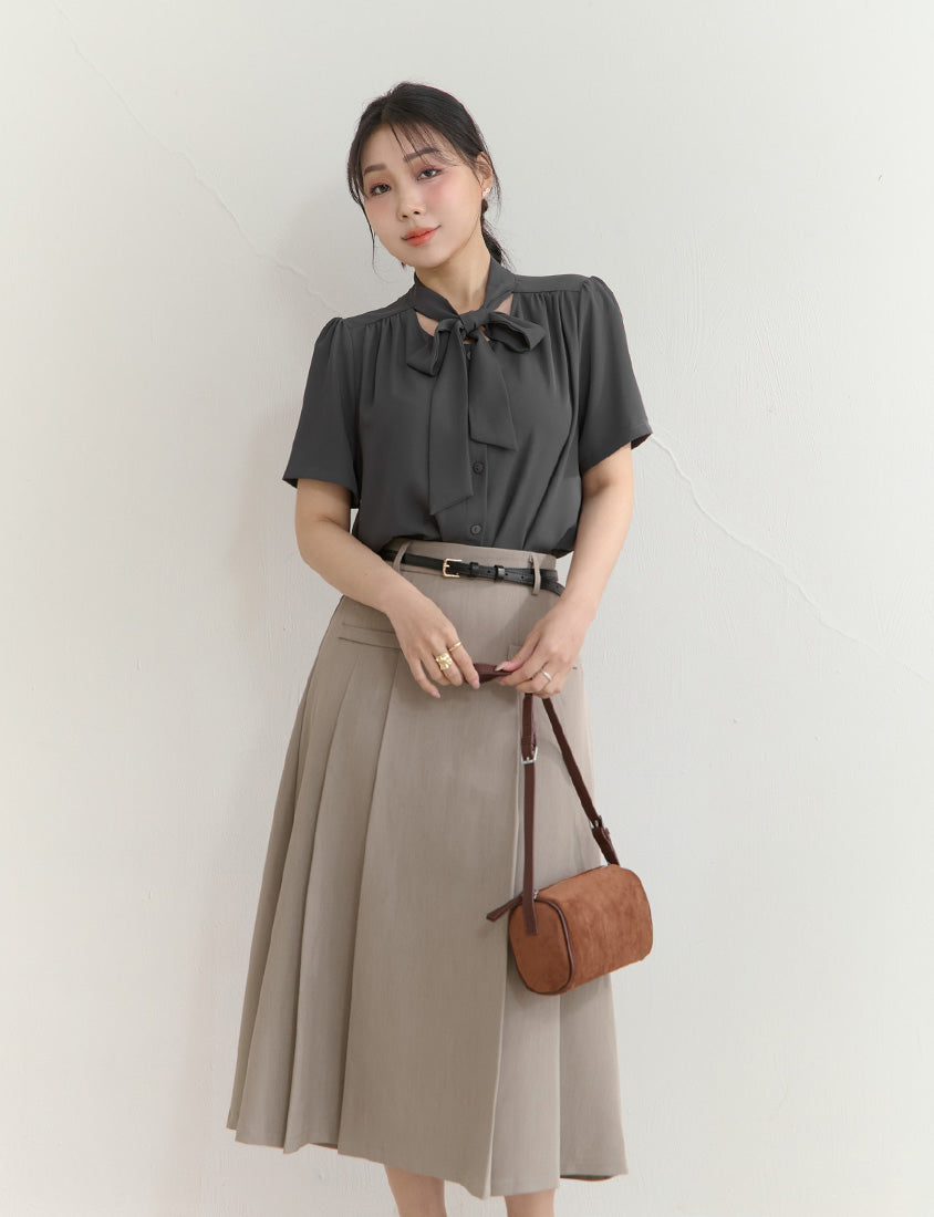 MISS. Elegant Tie-Front Pleated Plus Size Chiffon Top