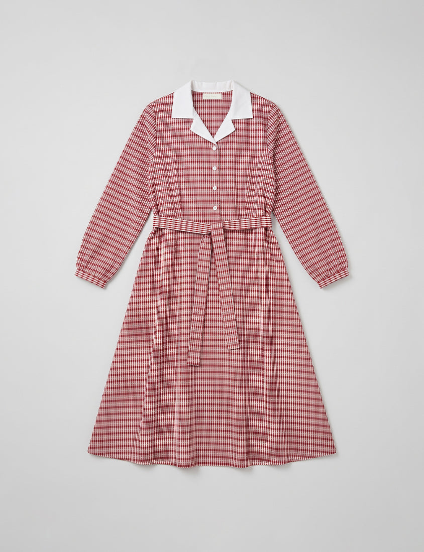 Contrast Cuban Collar Vintage Plaid Plus Size Maxi Dress