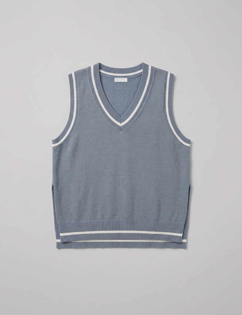 Preppy V-Neck Contrast Stripe Knit Plus Size Vest