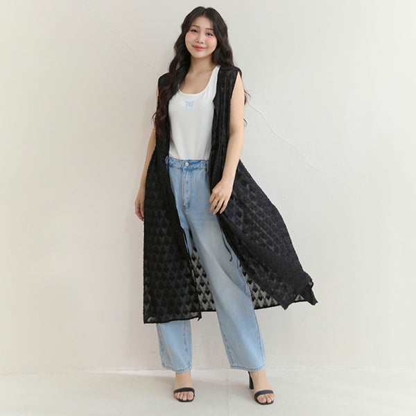 All-Over Heart Jacquard Plus Size Long Camisole Vest