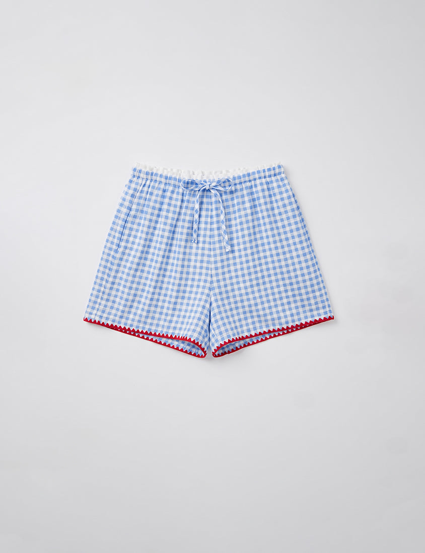 Skin-Friendly Gingham Contrast Ruffle Casual Plus Size Shorts