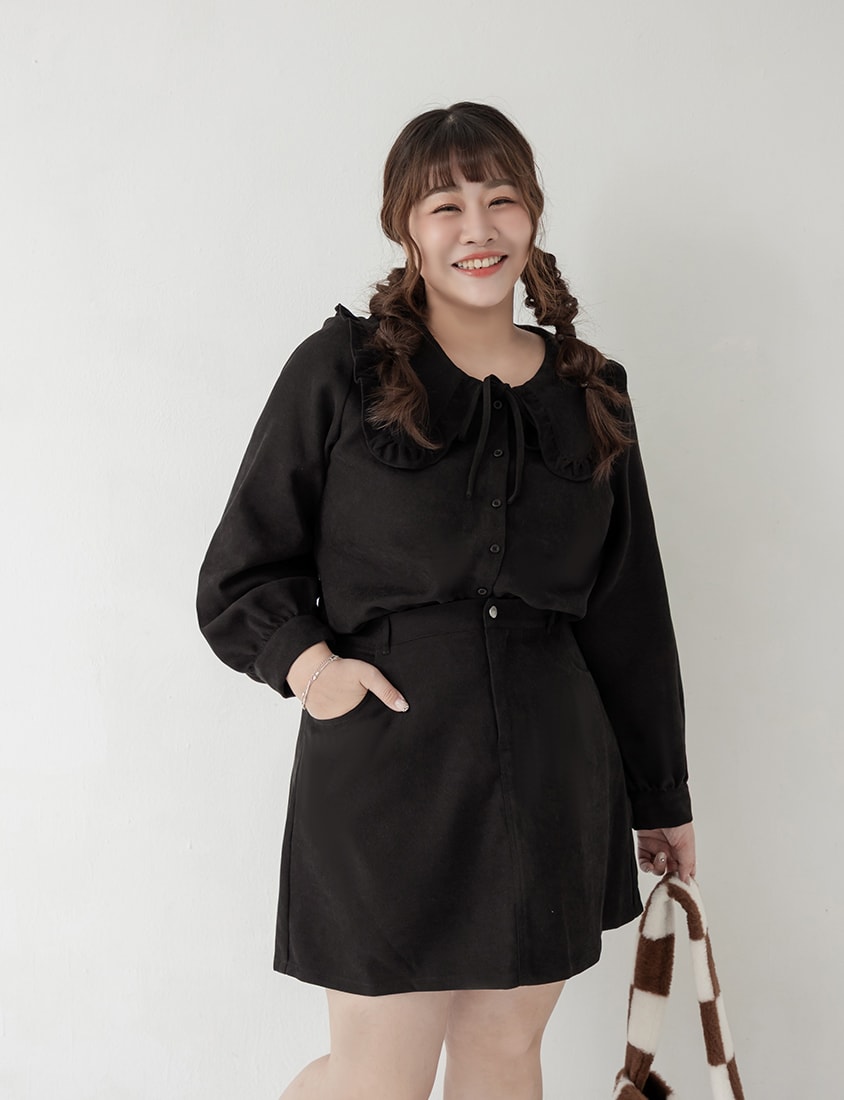 Classic Multi-Color Ruffle Tie Collar Plus Size Shirt