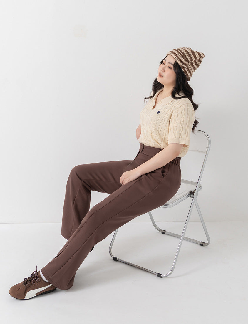 QQ Yogurt Touch Cotton Asymmetric Double-Button Plus Size Flare Pants