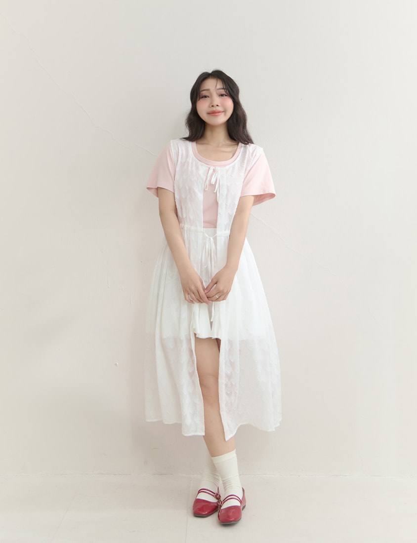 All-Over Heart Jacquard Plus Size Long Camisole Vest