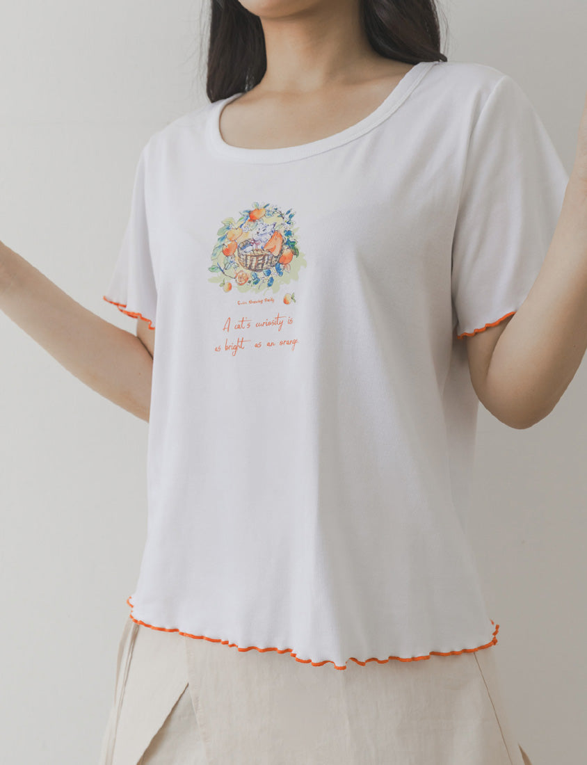 Crew Neck Contrast Ruffle Trim Plus Size Graphic Tee (Illustrator Collaboration)