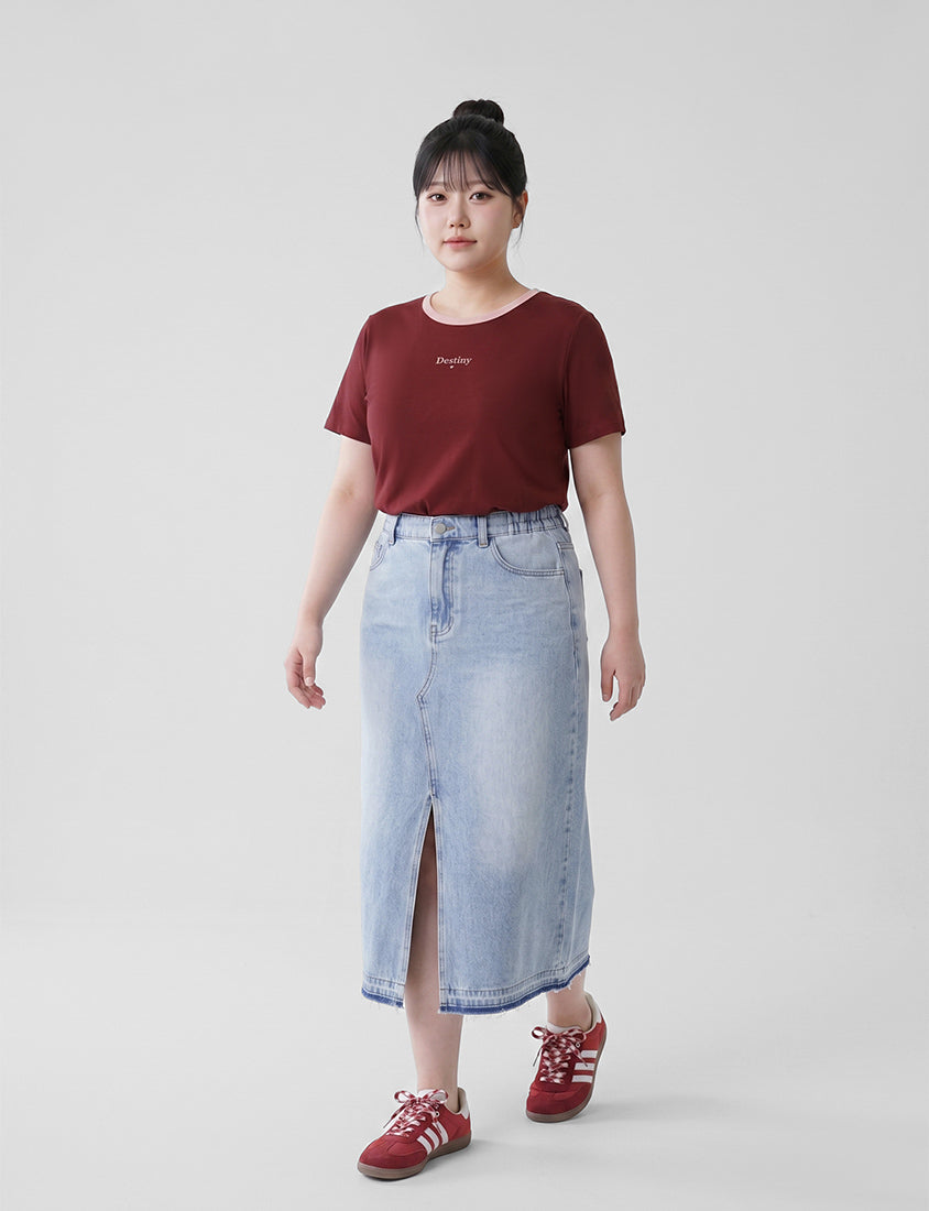 Cooling Tencel Denim Slit Plus Size Maxi Skirt