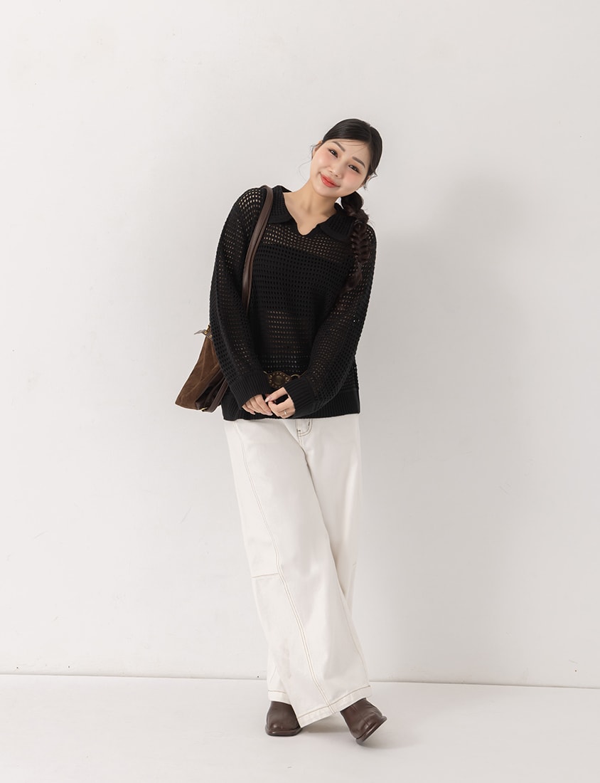 Anti-Pilling Cutout Hollow Collar Plus Size Knit Top