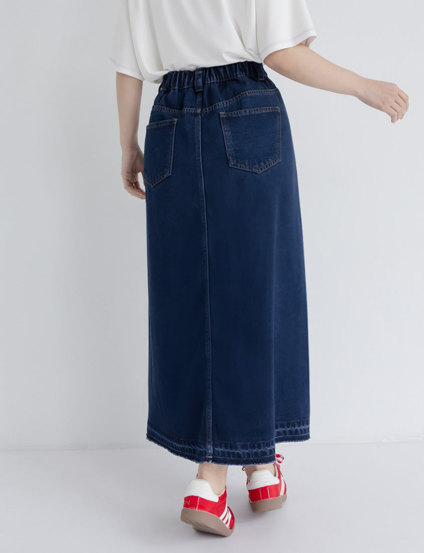 Lyocell Cooling Slit Plus Size Denim Maxi Skirt