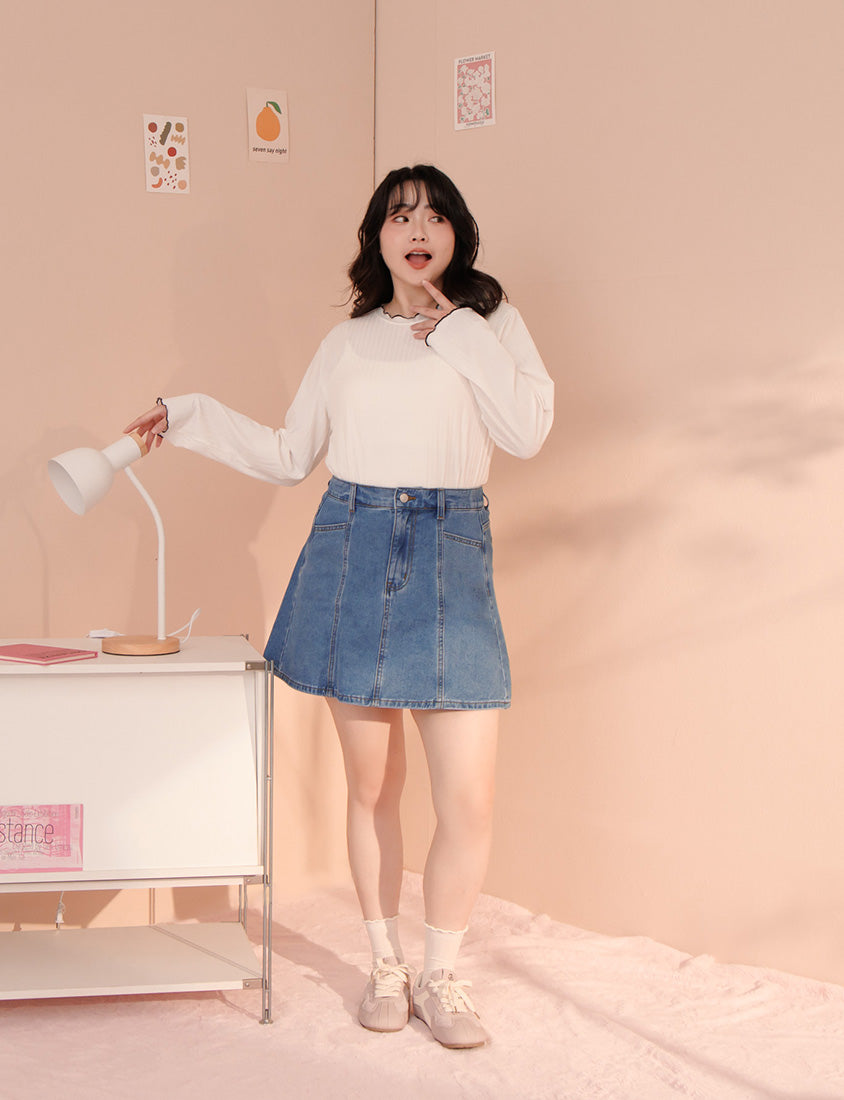 Standard Perfect Fit Seamed A-Line Denim Plus Size Mini Skirt