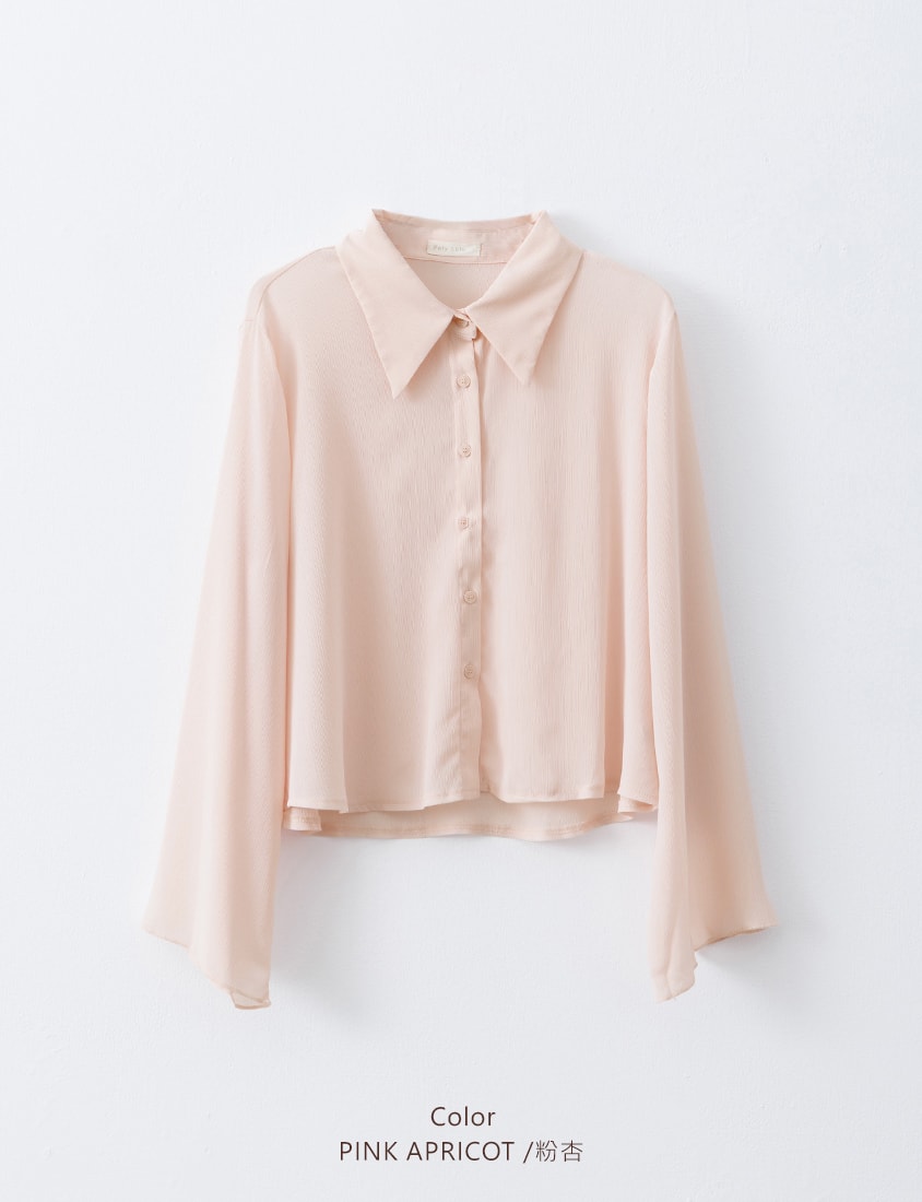 Sheer Crinkle Bell Sleeve Cropped Plus Size Shirt