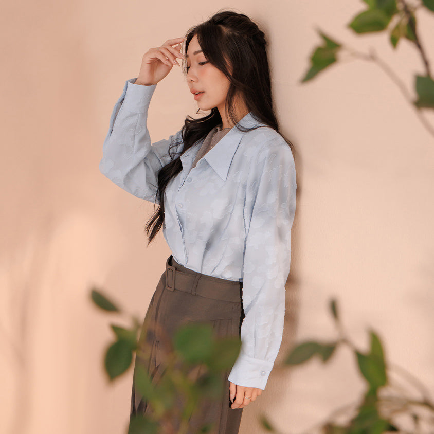 MISS. Japanese-Inspired Lace Sheer Jacquard Plus Size Shirt