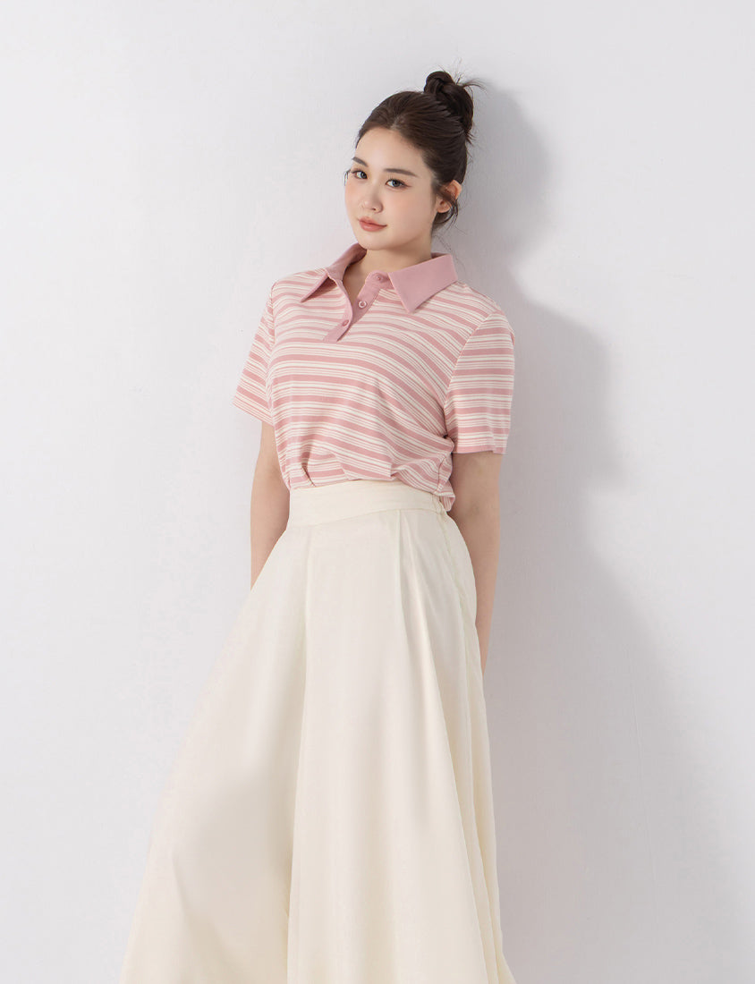 Youthful Contrast Stripe Polo Plus Size Top