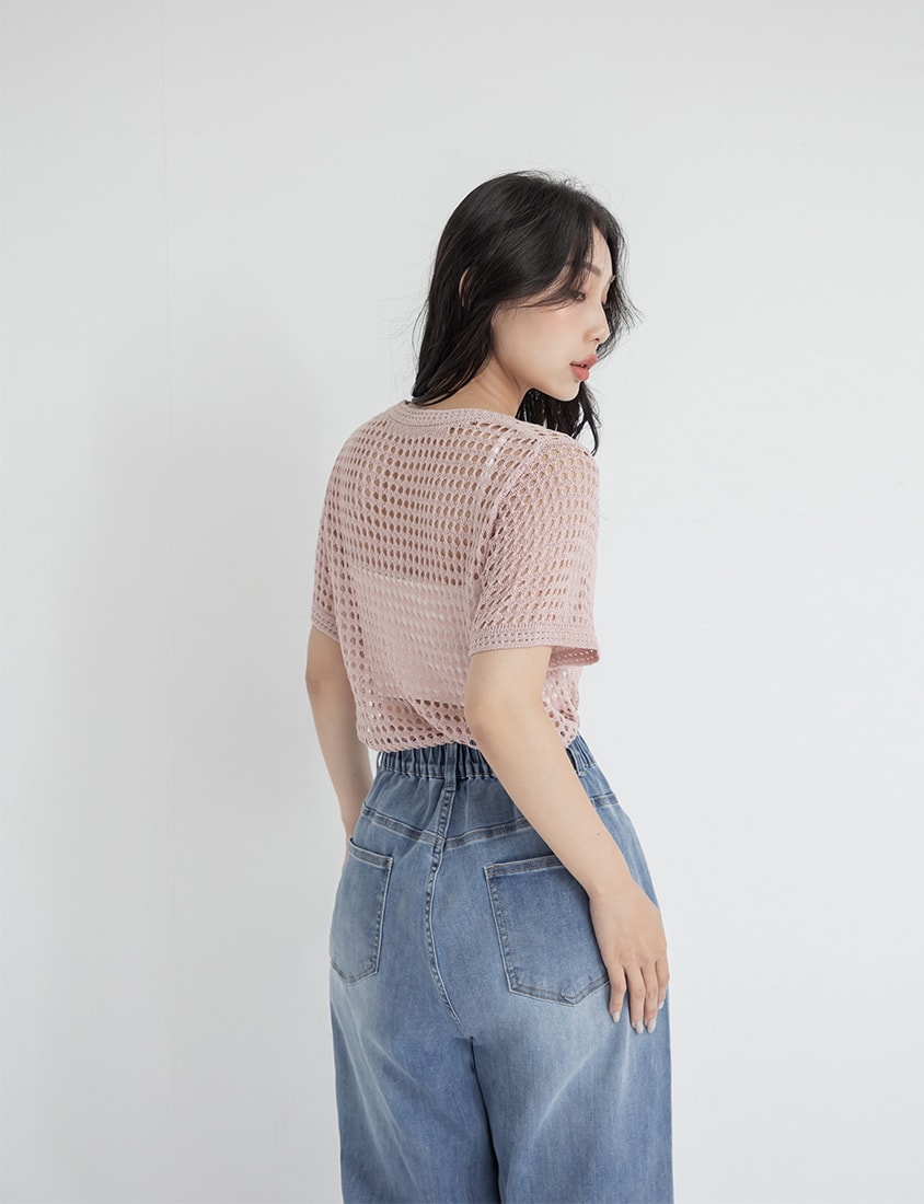 Summer Hollow Knit Short Sleeve Plus Size Top
