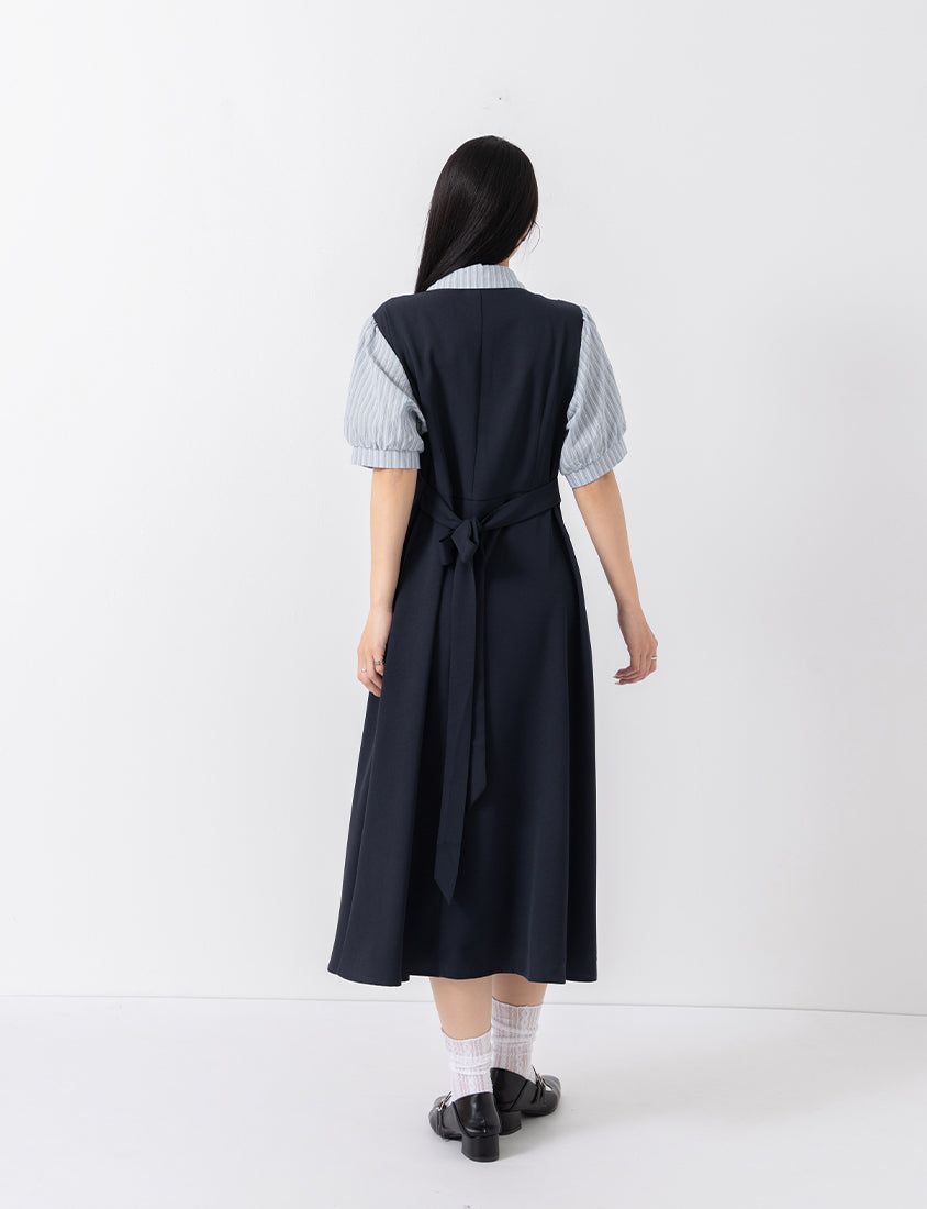 MISS. Elegant Faux Two-Piece Panel Stripe Plus Size Maxi Dress