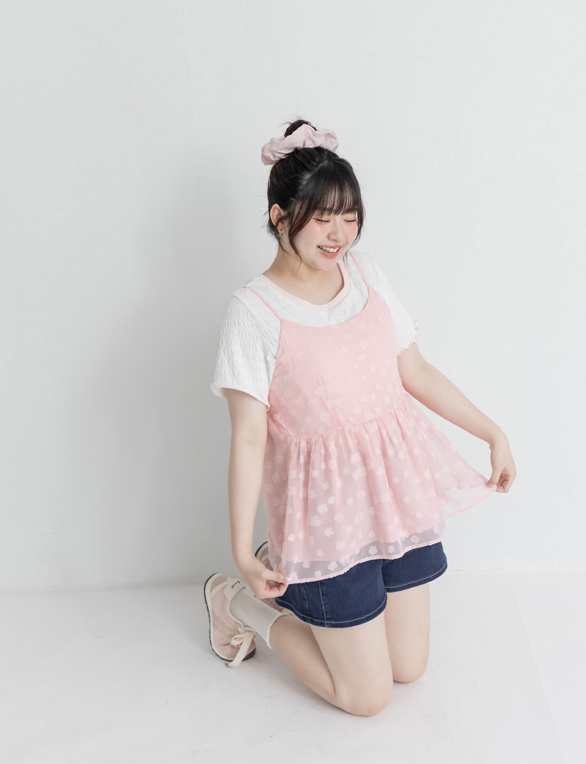 Japanese Floral Jacquard Strap Plus Size Cami Vest