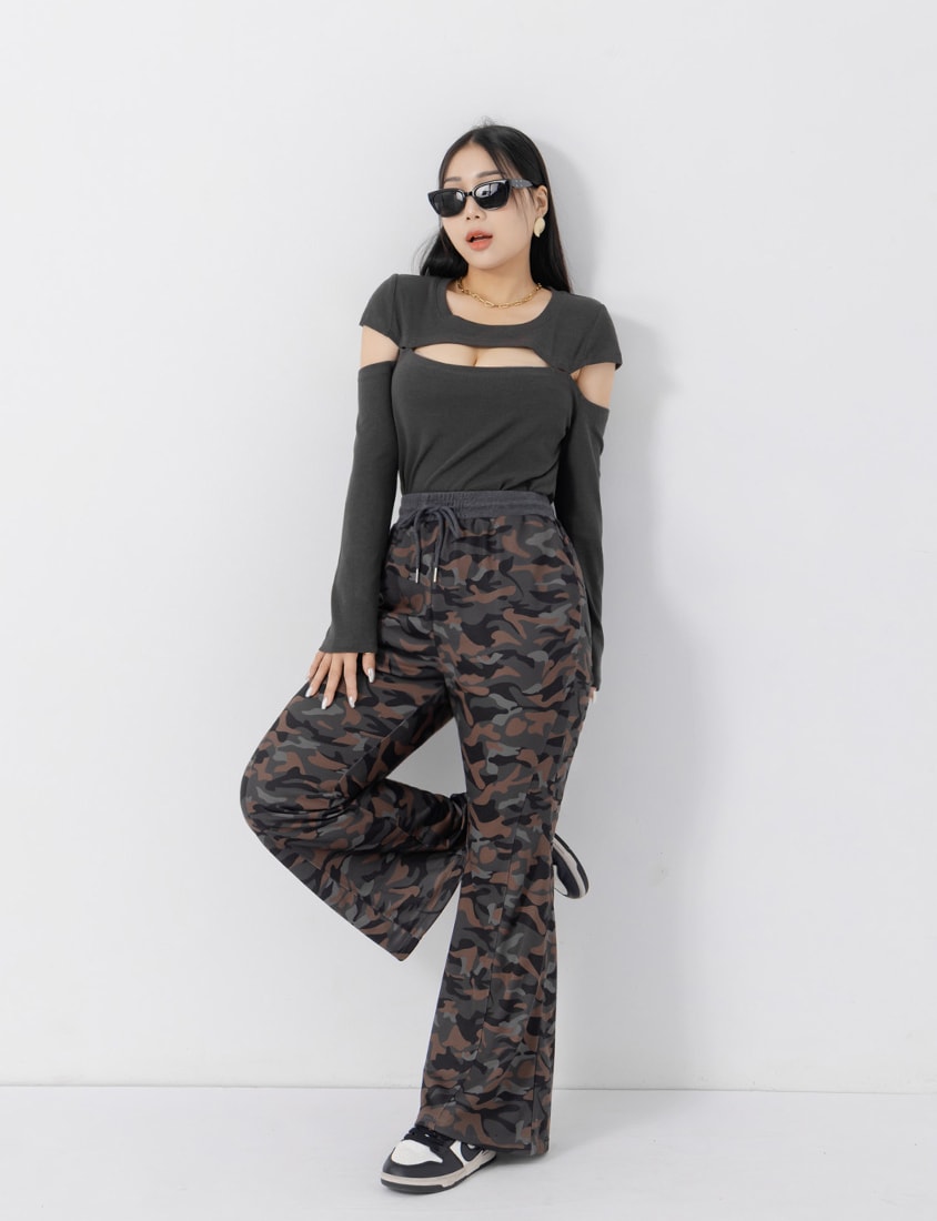 MUA! Cool Camo Drawstring Stitch Plus Size Flare Pants