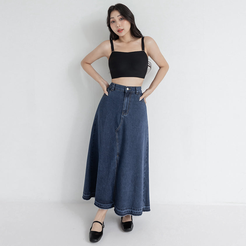 Cooling Tencel Denim Slit Plus Size Maxi Skirt