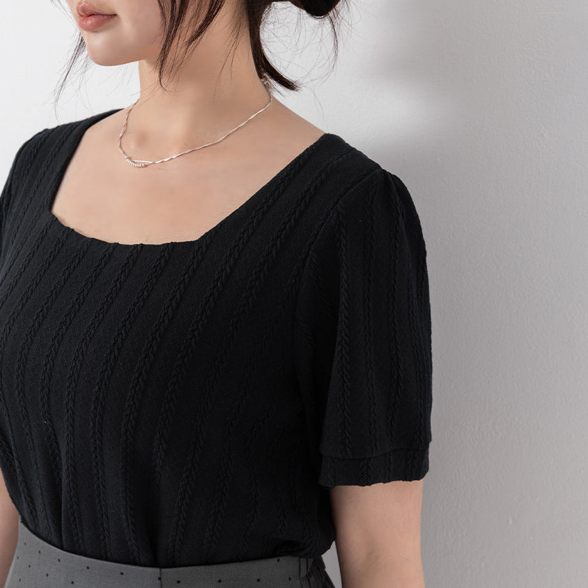 MISS. Slim Fit Square Neck Cable Knit Short Sleeve Plus Size Top