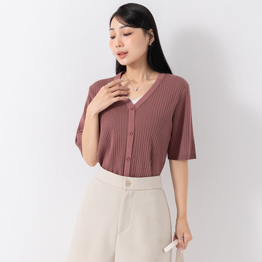 MISS. Minimal Faux Two-Piece Button-Front Knit Plus Size Top