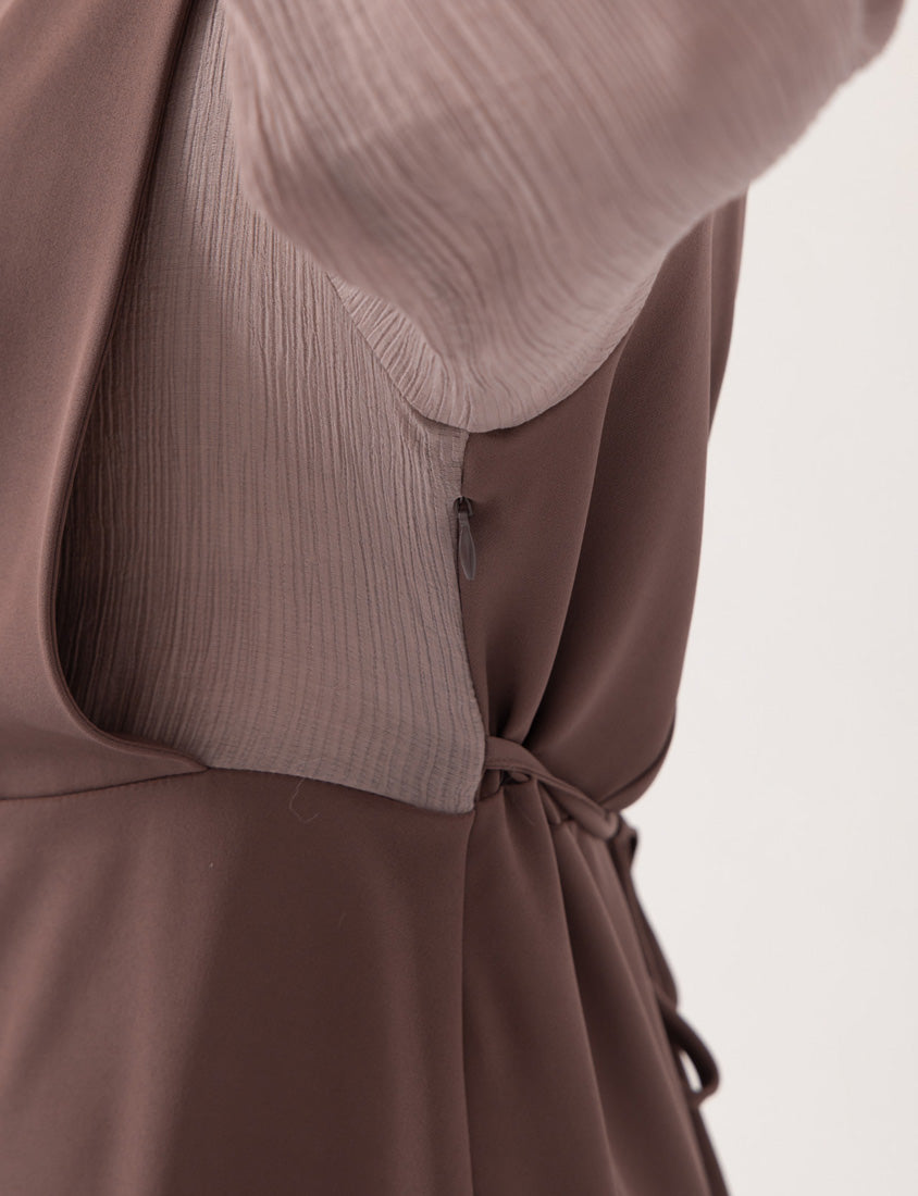 MISS. Elegant Faux Layered Cross-Pleated Plus Size Maxi Dress