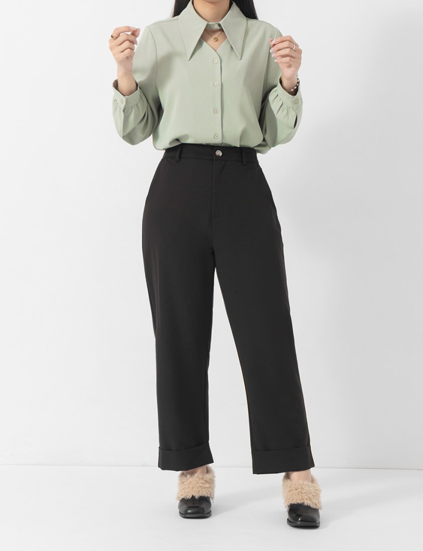 MISS. Boyfriend Style Cropped Cuffed Plus Size Tailored Pants