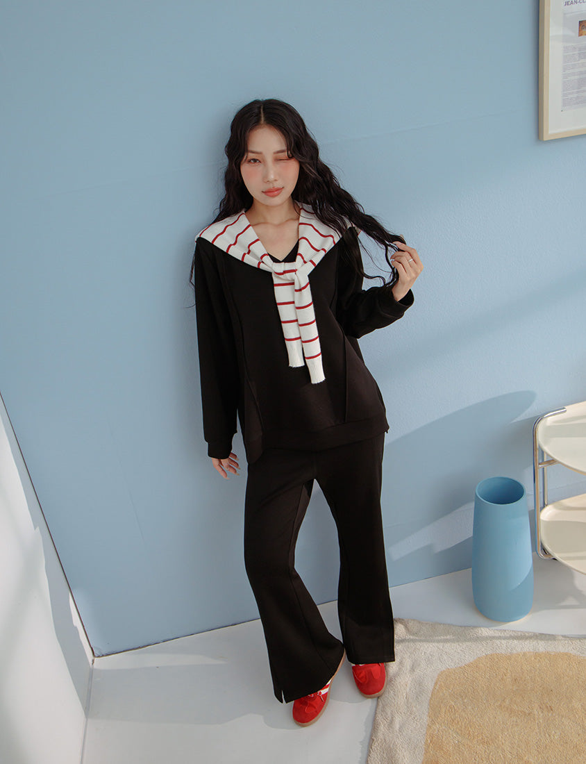 QQ Yogurt Touch Cotton Asymmetric Double-Button Plus Size Flare Pants